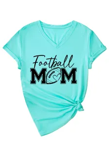 Γυναικείο Φούτμπολ Μαμά V-Neck Κοντομάνικο T-Shirt Casual Αθλητικό Top Μόδα Στιλ