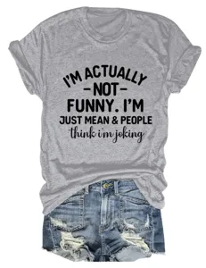 Casual grey women short sleeve t-shirt featuring funny quote graphic and denim shorts.