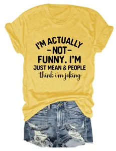 Detail view of casual women yellow t-shirt with funny letter print and matching denim shorts.