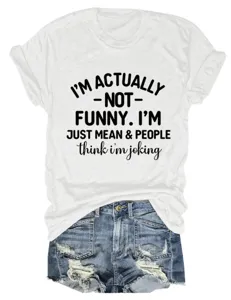 Casual women's graphic print short sleeve white t-shirt detail view showcasing funny slogan.
