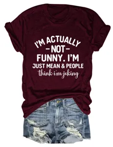Casual women short sleeve t-shirt with funny slogan print, comfortable round neck top design.