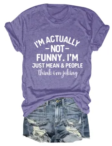 Detailed view of the casual purple slogan short sleeve t-shirt paired with denim shorts.