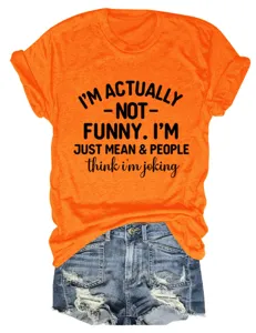 Casual women's round neck short sleeve t-shirt with funny letter print and denim shorts.