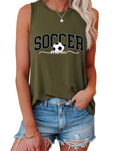 Débardeur Femme Été Sans Manches Imprimé Maman Foot Graphique Mode Top Sport Casual
