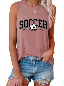 Débardeur sans manches rose avec imprimé graphique maman de foot pour un look estival décontracté.