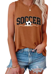 Femme Été Casual Soccer Mom Débardeur Ample Sans Manches Col Rond Graphique T-Shirt Haut