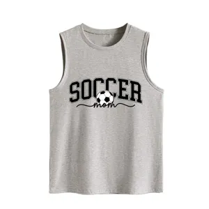 Débardeur gris décontracté pour femme avec imprimé Soccer Mom, gilet sans manches d'été ample.