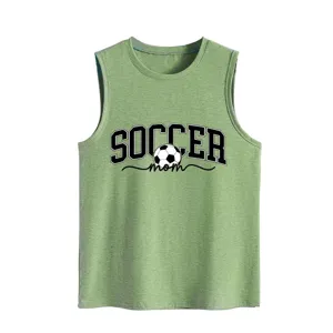 Debardeur d'ete sans manches decontracte vert pour femme avec imprime graphique de foot.