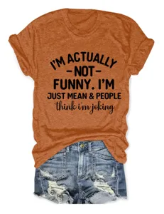 Orange short-sleeve women t-shirt with funny letter print, casual crew neck top for daily.