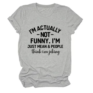 Grey women's short sleeve T-shirt featuring a funny front slogan graphic print detail.