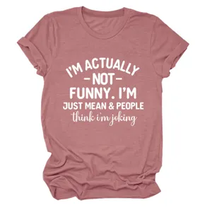 Casual women's short sleeve t-shirt with funny letter print, comfortable round neck top.