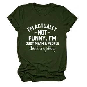 Women army green short sleeve t-shirt with funny quote casual summer round neck top