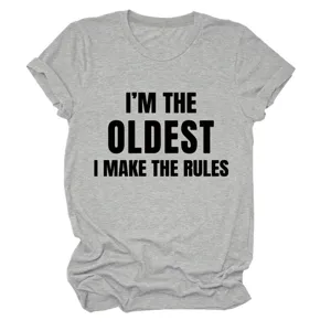 Dames grijs casual korte mouw T-shirt met grappige letterprint voor dagelijks gebruik.