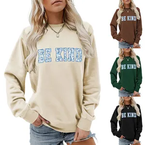 Donna casual floreale lettera stampa manica lunga felpa girocollo autunno moda top