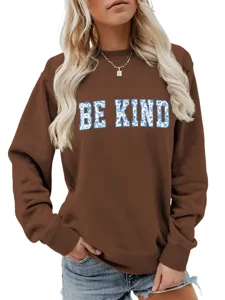 Felpa marrone casual da donna con stampa floreale blu BE KIND chic per la stagione.