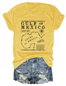 Casual korte mouw t-shirt met Golf van Mexico kaart print, perfect voor dagelijks gebruik.
