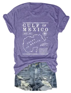 Casual dames t-shirt met korte mouwen en een Golf van Mexico grafische print top.