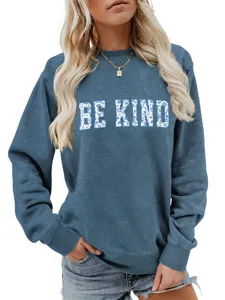 Donna Blu Be Kind Felpa Stampa Floreale Casual Maniche Lunghe Girocollo Pullover