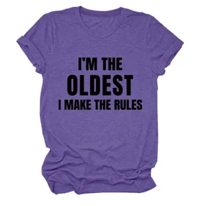 Dames grappige tekst korte mouw t-shirt, casual ronde hals paarse top voor dagelijks gebruik.
