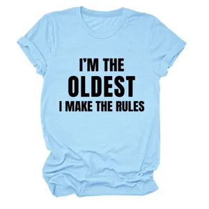 Lichtblauwe dames korte mouw t-shirt met grappige quote opdruk ronde hals casual top