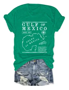 Casual groen t-shirt met korte mouwen en een grafische print van de Golf van Mexico set.