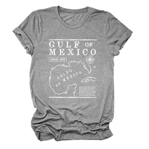 Vrouwen grijs korte mouw t-shirt met vintage Golf van Mexico kaart grafische casual top