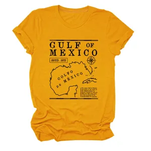 Dames casual korte mouw t-shirt met vintage Golf van Mexico kaart grafisch ontwerp.