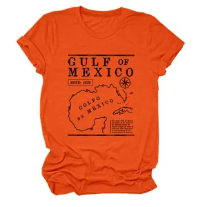 Golf van Mexico Estd 1672 Dames Casual Korte Mouw Oranje T-Shirt Grafisch Tee Detail