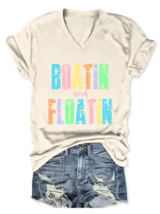 T-shirt décontracté pour femme à col en V et manches courtes avec short en denim.