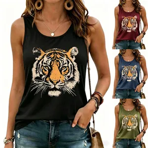 Γυναικείο casual vintage τίγρης γραφικό print racerback αμάνικο μπλουζάκι καλοκαίρι top