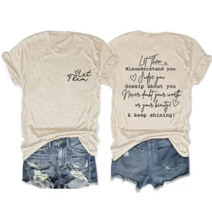 Λεπτομερής όψη casual γυναικείου t-shirt κοντού μανικιού με στάμπα γραμμάτων τοπ.