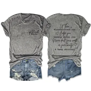 Γκρι casual γυναικείο T-shirt με στρογγυλή λαιμόκοψη και εμπνευσμένο τύπωμα.
