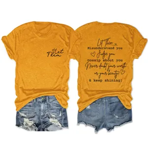 Γυναικείο casual t-shirt με στρογγυλή λαιμόκοψη και κοντό μανίκι με στάμπα κίτρινο
