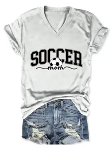 Femme t-shirt décontracté blanc à col V et manches courtes imprimé graphique maman de foot