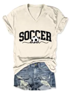 T-shirt décontracté col V manches courtes soccer mom pour femme avec short en jean stylé.