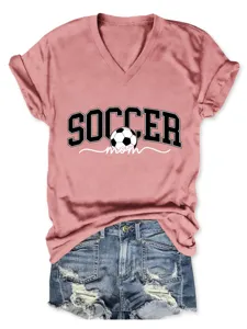 Tendance Femme Col V Manches Courtes Soccer Mom Graphique T-Shirt Haut Été Décontracté