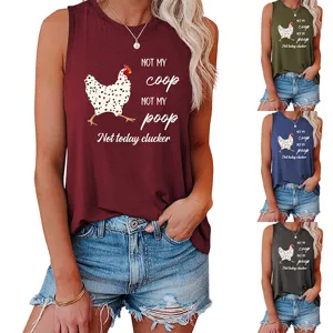Women casual funny chicken print sleeveless tank top loose summer graphic shirt detail