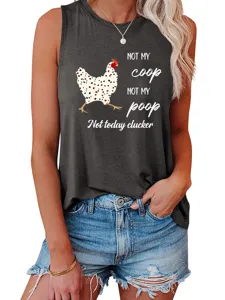 Women Casual Funny Chicken Letter Print Tank Top Sleeveless Round Neck Summer Loose Shirt
