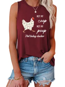 Funny chicken print casual loose sleeveless women tank top for daily wear and summer fashion.