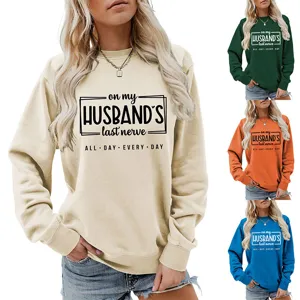 Damen Freizeit Langarm Rundhals Sweatshirt mit lustigem Buchstaben Druck Herbst Top.