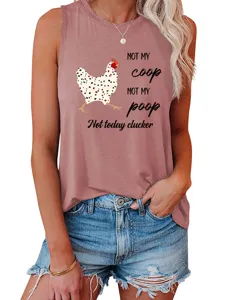 Women casual sleeveless tank top with funny chicken print letter graphic summer top wear