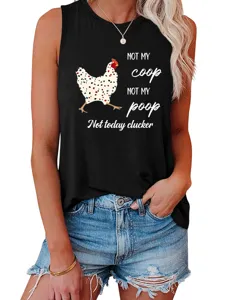 Women funny printed tank top summer casual sleeveless shirt cute chicken graphic tee top