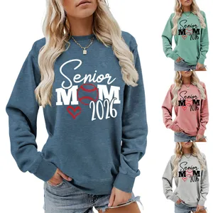 Sweat-shirt à col rond et manches longues avec impression baseball Senior Mom 2026 femme
