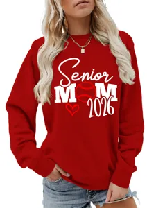 Sweat-shirt à col rond et manches longues pour femme avec avec motif baseball Senior Mom.