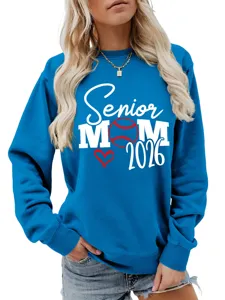 Femme sweat shirt bleu manches longues avec impression graphique maman 2026 haut decontracte