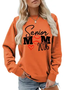 Sweat-shirt orange Senior Mom 2026, pull confortable a manches longues pour femme.