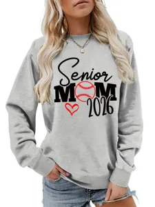 Sweat-shirt pour femme Senior Mom 2026, haut décontracté à manches longues et col rond.