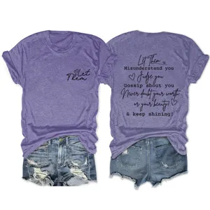 Καθημερινό μοβ γυναικείο κοντομάνικο t-shirt με τύπωμα εμπνευσμένου κειμένου