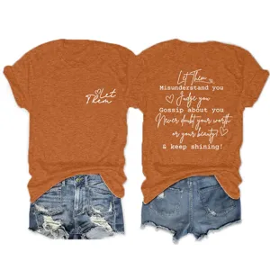 Casual t-shirt με κοντά μανίκια και στρογγυλή λαιμόκοψη, με εμπνευσμένο τύπωμα, άνετο top.