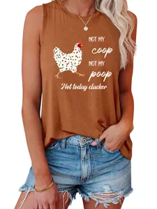 Women casual funny chicken print tank top, comfortable loose sleeveless shirt for summer.